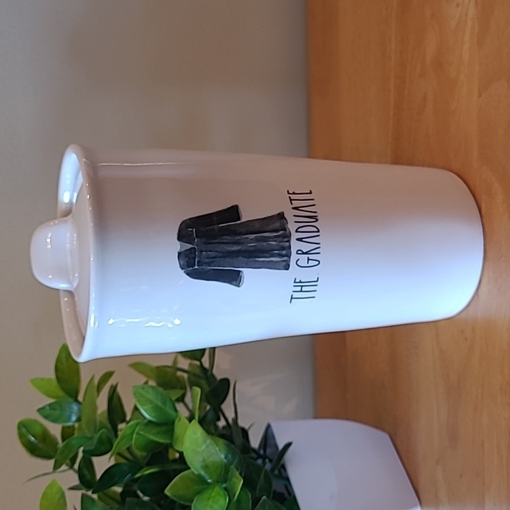 RAE DUNN 'GRADUATE' Artisan Collection White Ceramic Travel Tumbler Mug With Lid